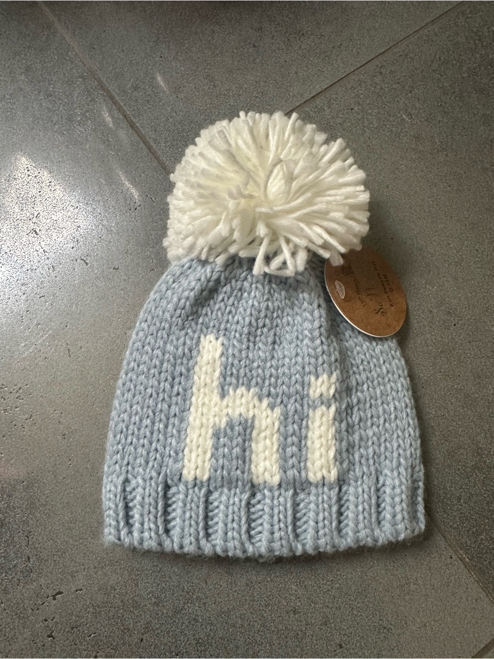 New HI 0-12 Newborn Toddler Pom Knit Beanie Hat Blue White